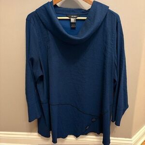 Ali Miles Blouse Sz 2X Blue Tiered Tunic Relaxed Fit Lagenlook Boho Top Plus SZ